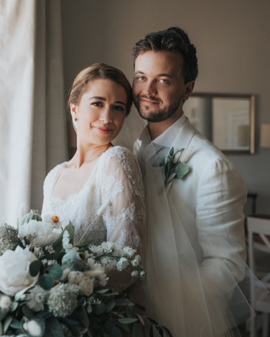 Claire Ortuzar Obermuller Custom Wedding Tulle Reception Dress With Ruffle Details. Restoration Of Antique 1920’s Family Wedding Dress.