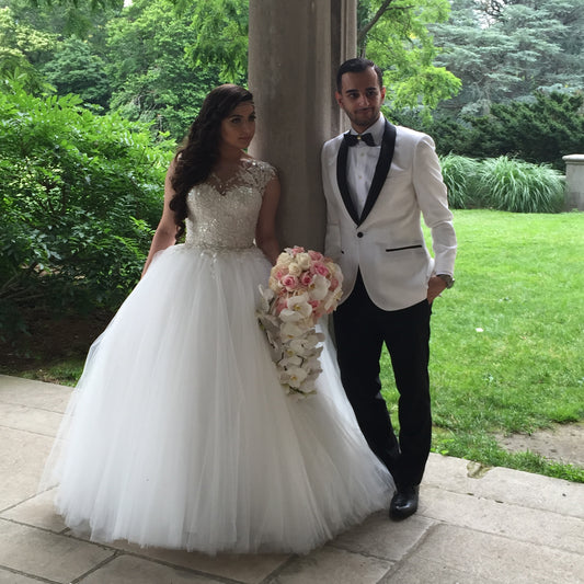 Custom Made Hand Embroidered Puffy Tulle Skirt Wedding Gown