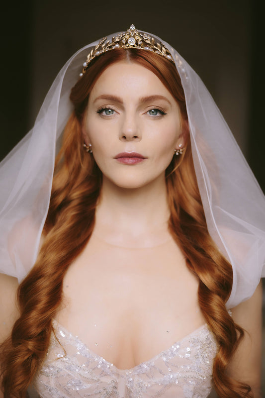 Amber Skye Noyes Wedding Dress Top Design. Custom-Made Illusion Tulle Cape Bodysuit Decorated With Swarovski Crystals. Custom-Made Green Kilt Overskirt.
