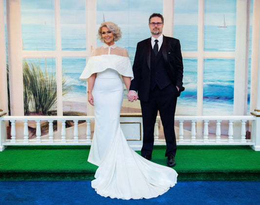 Custom Made Wedding Dress With Handmade Beaded Cape For Jenn Lyon (TV Show Star Claws)