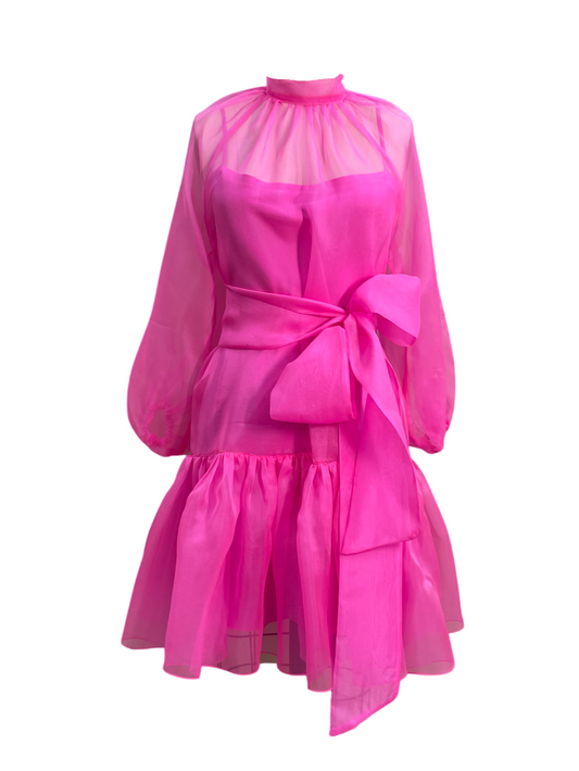 Hot Pink Mini Puffy Party Dress